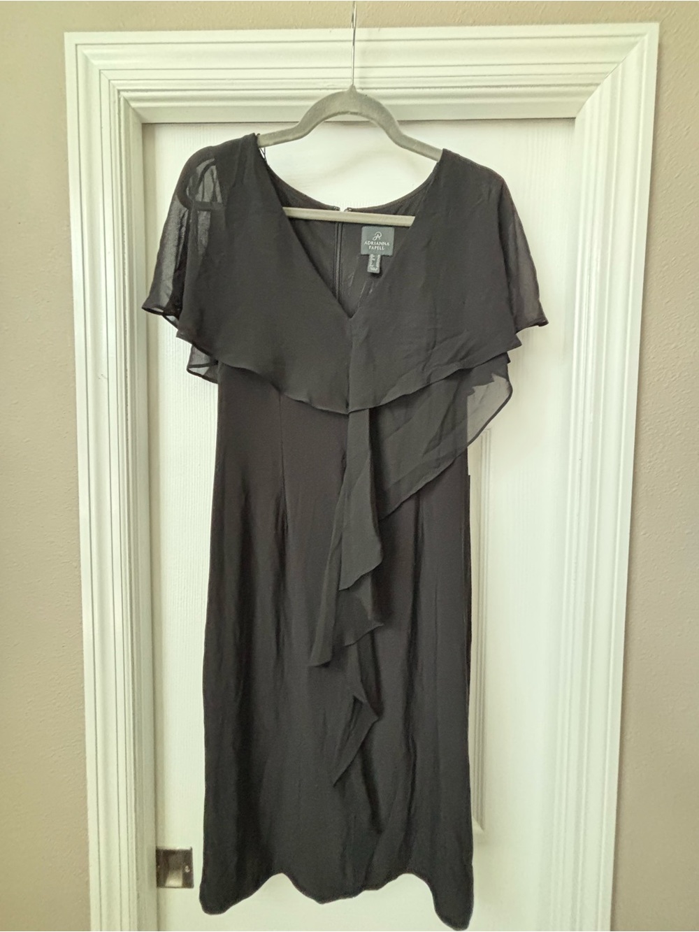 Adrianna Papell Black Midi Dress with Ruffle Cascade - Picture 1 of 4